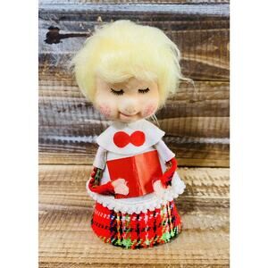 Vintage Mid Century Tartan Plaid Choir Boy Christmas Tree Topper 6.75" Japan